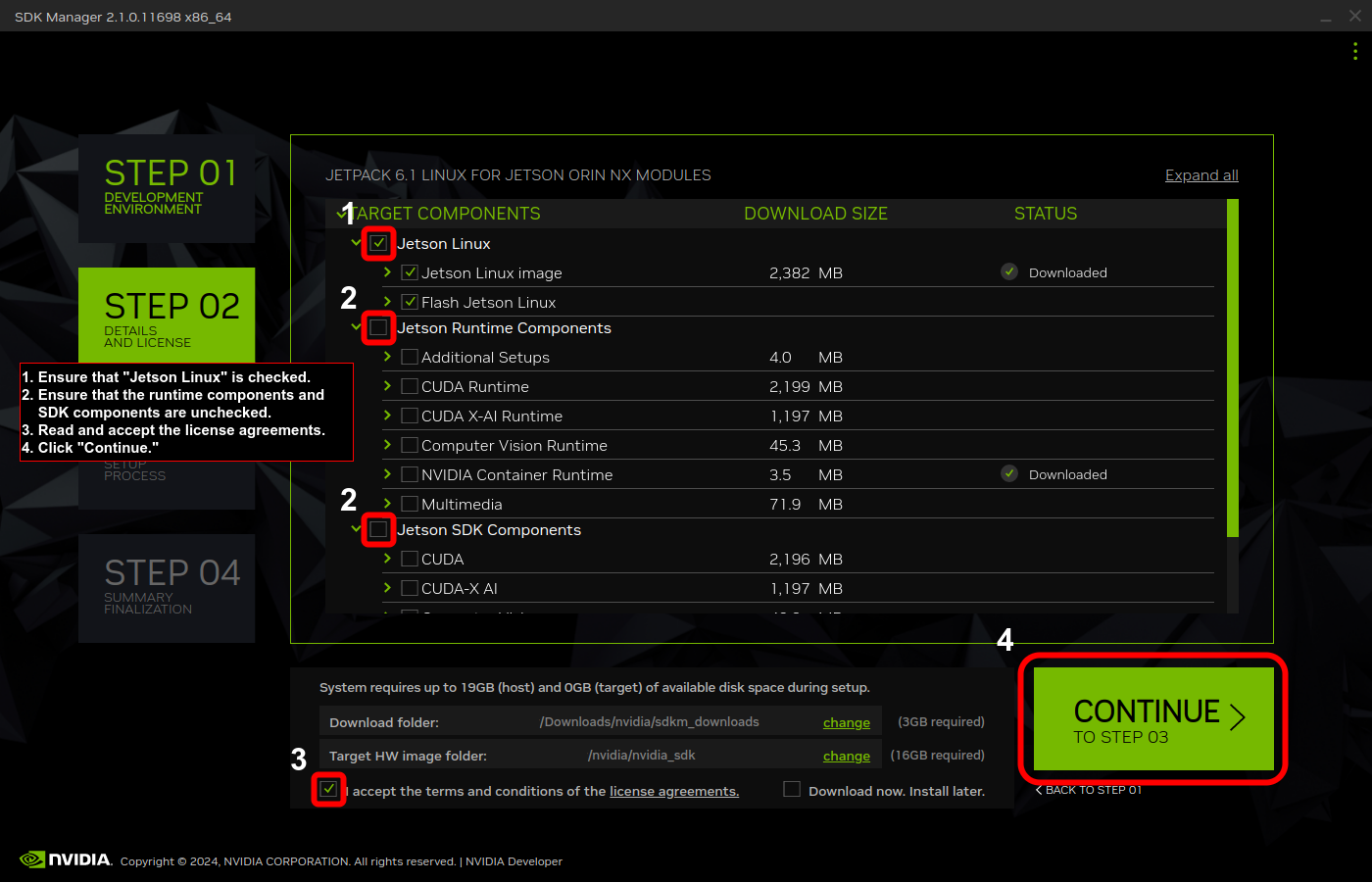 NVIDIA SDK Manager Step 2 Screenshot